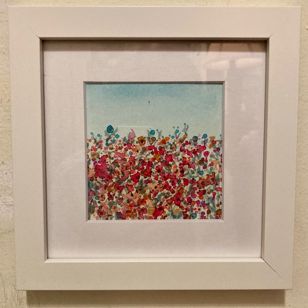 Framed Original Watercolor Art “Wildflowers” Size 7”x7”